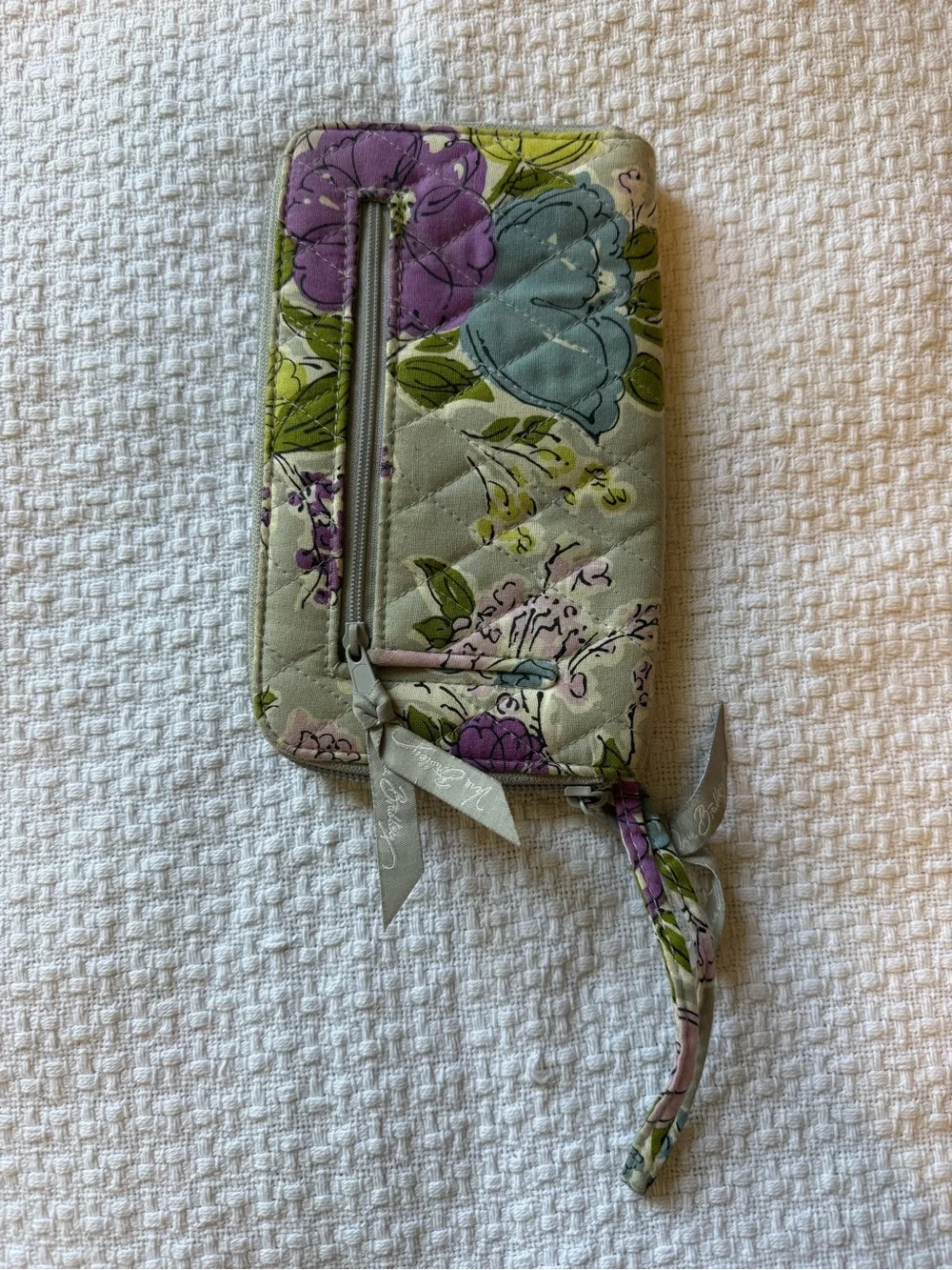 Vera Bradley Quilted Floral Zip Wallet in Gray, Green, Purple, Pink - Picture 2 of 6